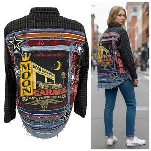 Upcycled Flannel Shirt Shacket Womens 1X Mechanic Automotive Garage Grunge Parts